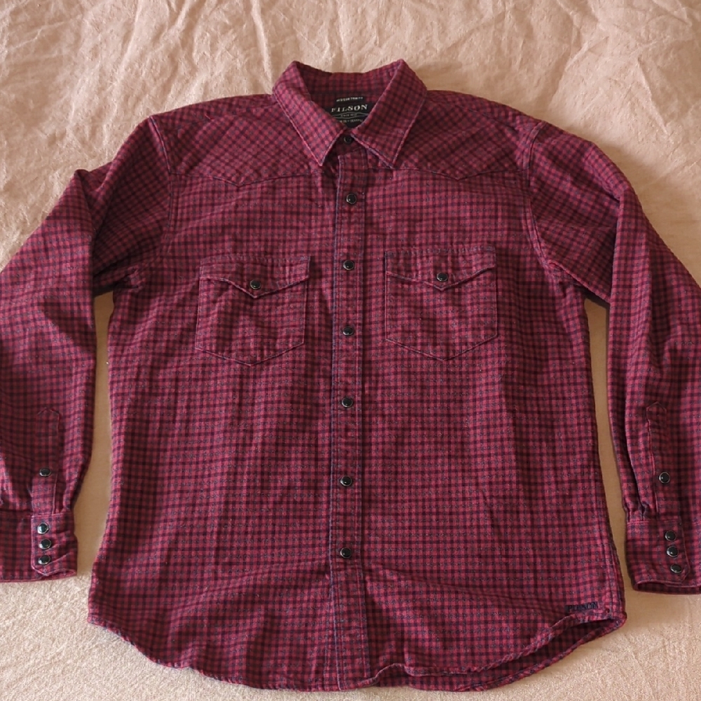 Filson Red Casual Button Down Shirt with Plaid Design